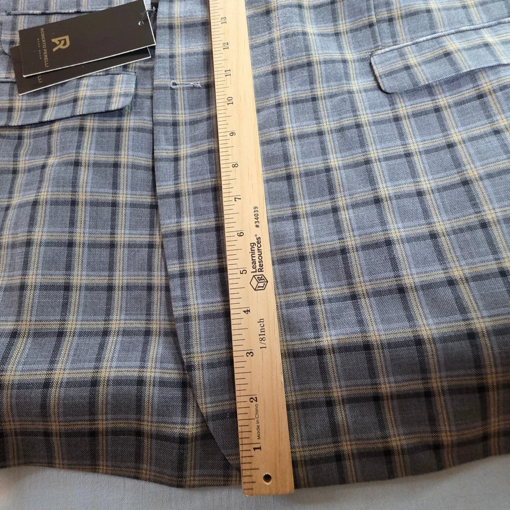 Roberto Perelli Mens Grey Plaid Two Button Blazer Sport Coat Jacket